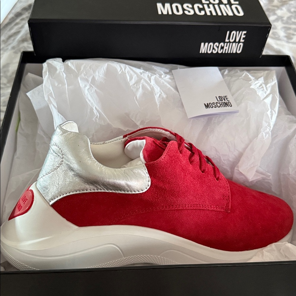 Love Moschino Red and Silver Athletic Shoes